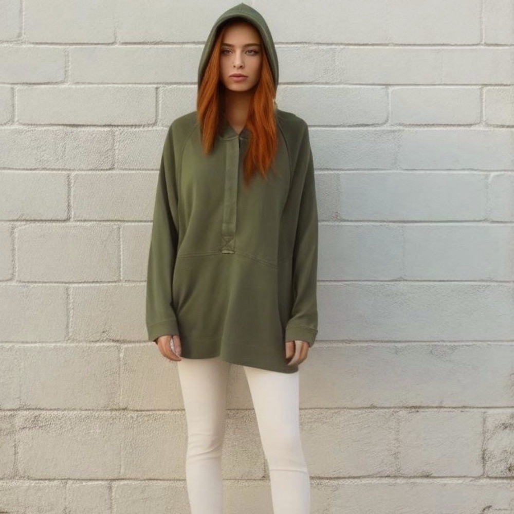 Doe & Rae Olive Green Long Sleeve Hoodie Sweatshirt with Pockets Size M NWOT